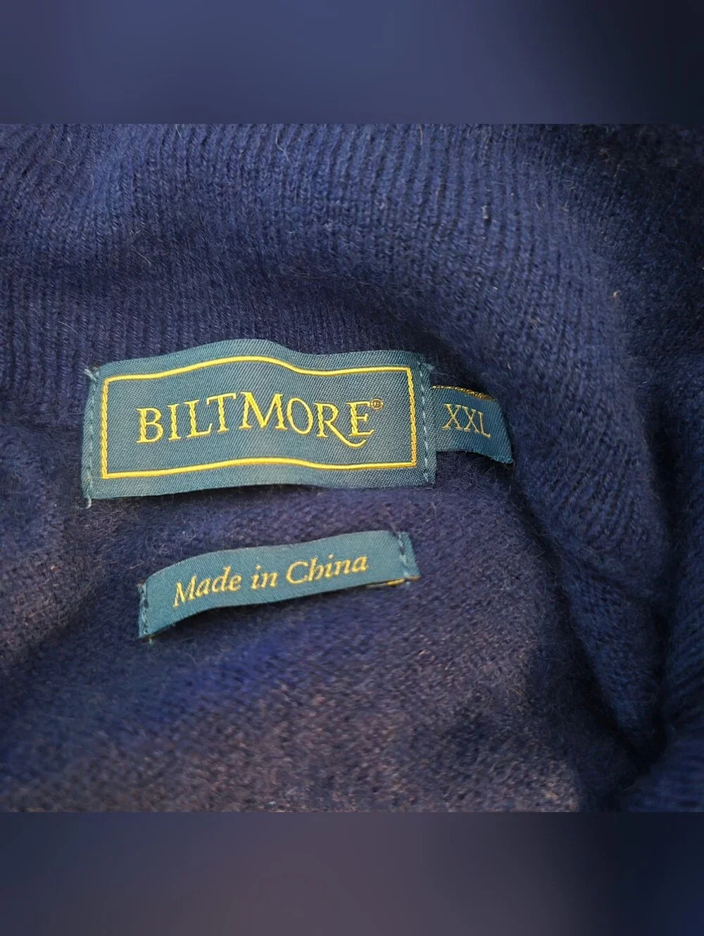 Biltmore Pure Cashmere Navy Quarter Zip Pullover Sweater XXL
